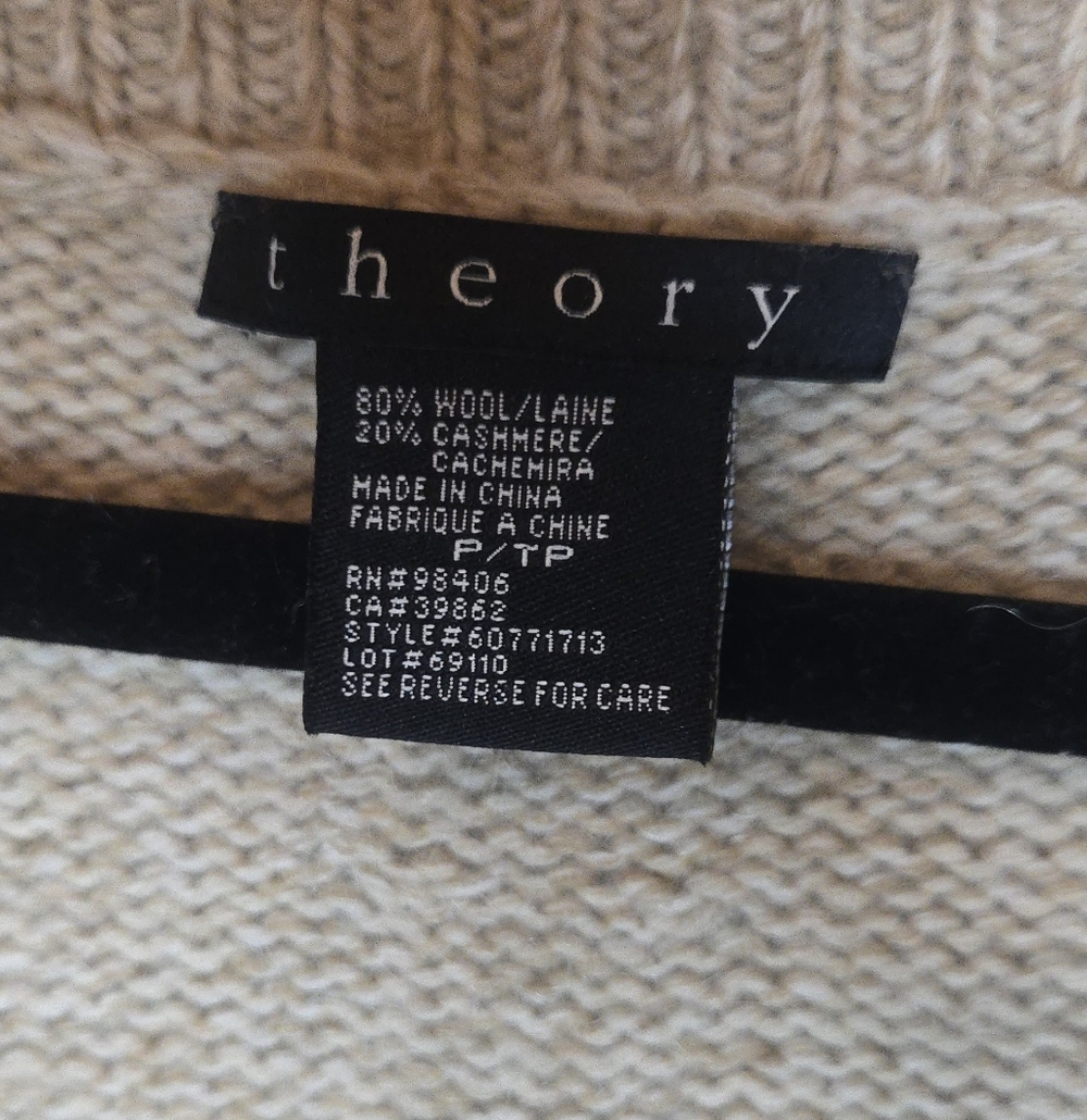 Theory Wool Cashmere Beige Open-Front Sleeveless Tie Cardigan Vest Women's XS - Picture 2 of 4